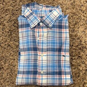 Men's Blue and Pink Plaid Shirt